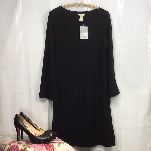 J. Jill Black Wool Knit Long Bell Sleeve A-Line Knee Length - Picture 11 of 11